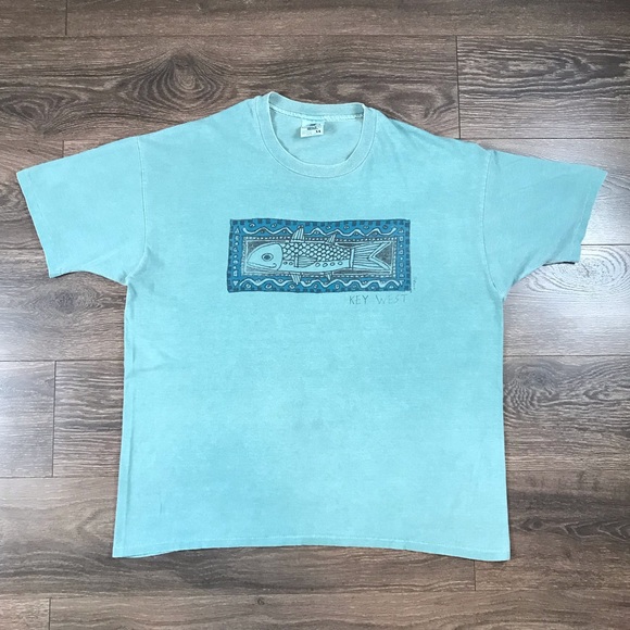 Anvil South Florida Key West Vintage Native American Indigenous Art Fish T-Shirt - Picture 1 of 10
